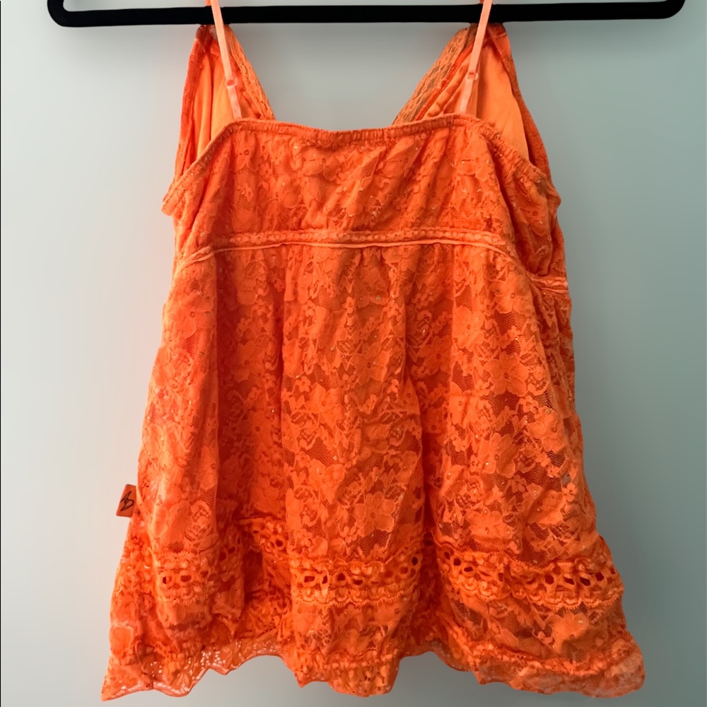 Bright Orange Lace Fitted Tank Top
